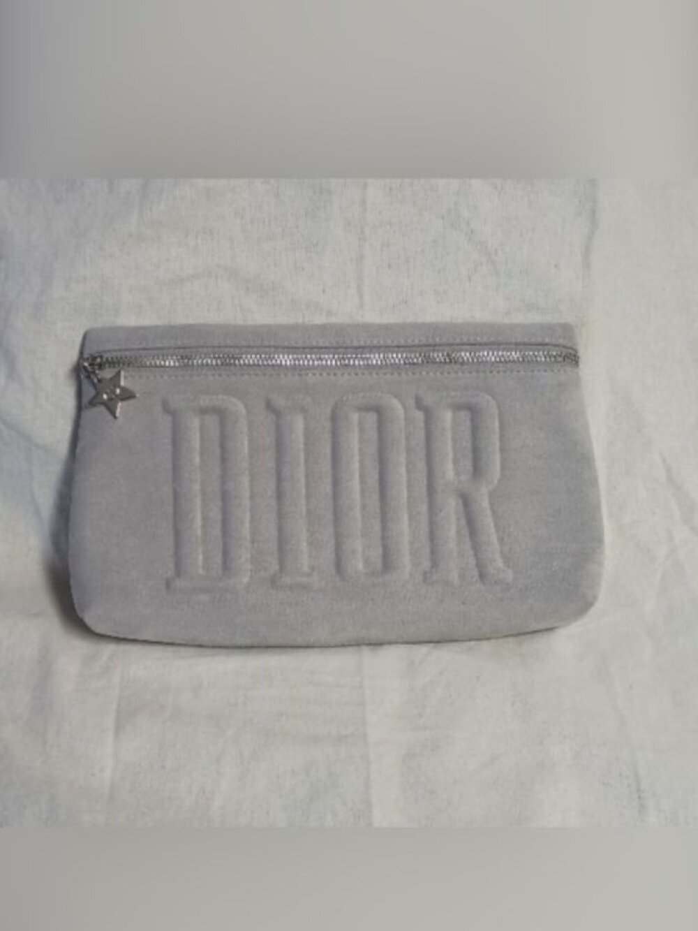 ❤️CHRISTIAN DIOR GRAY XL Cosmetic Makeup Bag Clutch LN